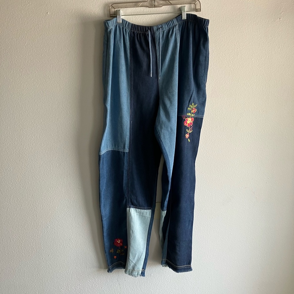 Democracy Patchwork Embroidered Jeans L - image 7